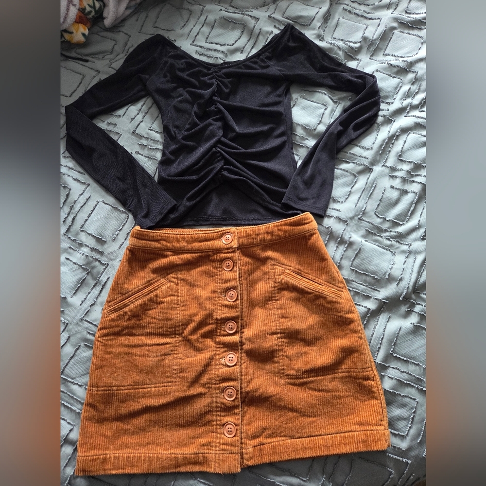 Marine Layer Burnt Orange Corduroy Skirt